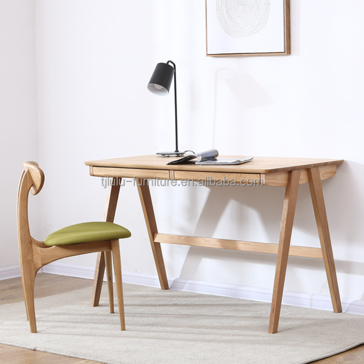 Scandinavian Modern Double Drawer Study Desk in Natural or Dark Walnut Color for Dining Room Furniture