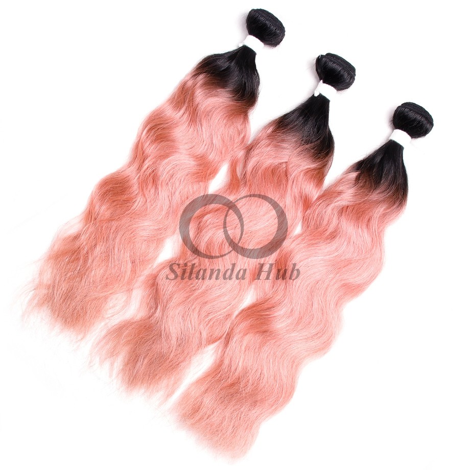 #T1B/Pink Natural Wave Remy Human Hair Bundles Sew In Weave Bundles Brazilian Bundle Deals