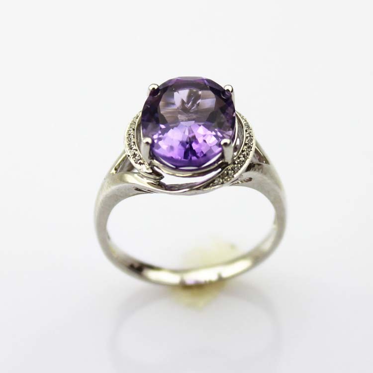 White Gold Plated 925 Silver with 9mmx11mm Pink Cubic Zirconia Ring(R166)