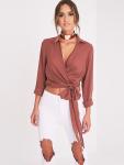 Latest Fashion Ladies Wrap Blouse With Tie