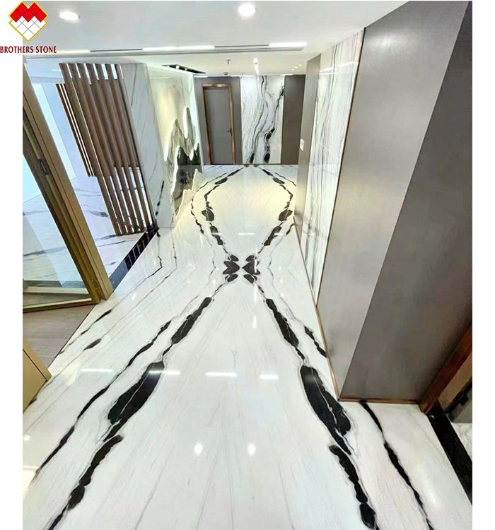9/12/15mm Thickness LED Light Follows Panda White Marble Stair with Natural Stone