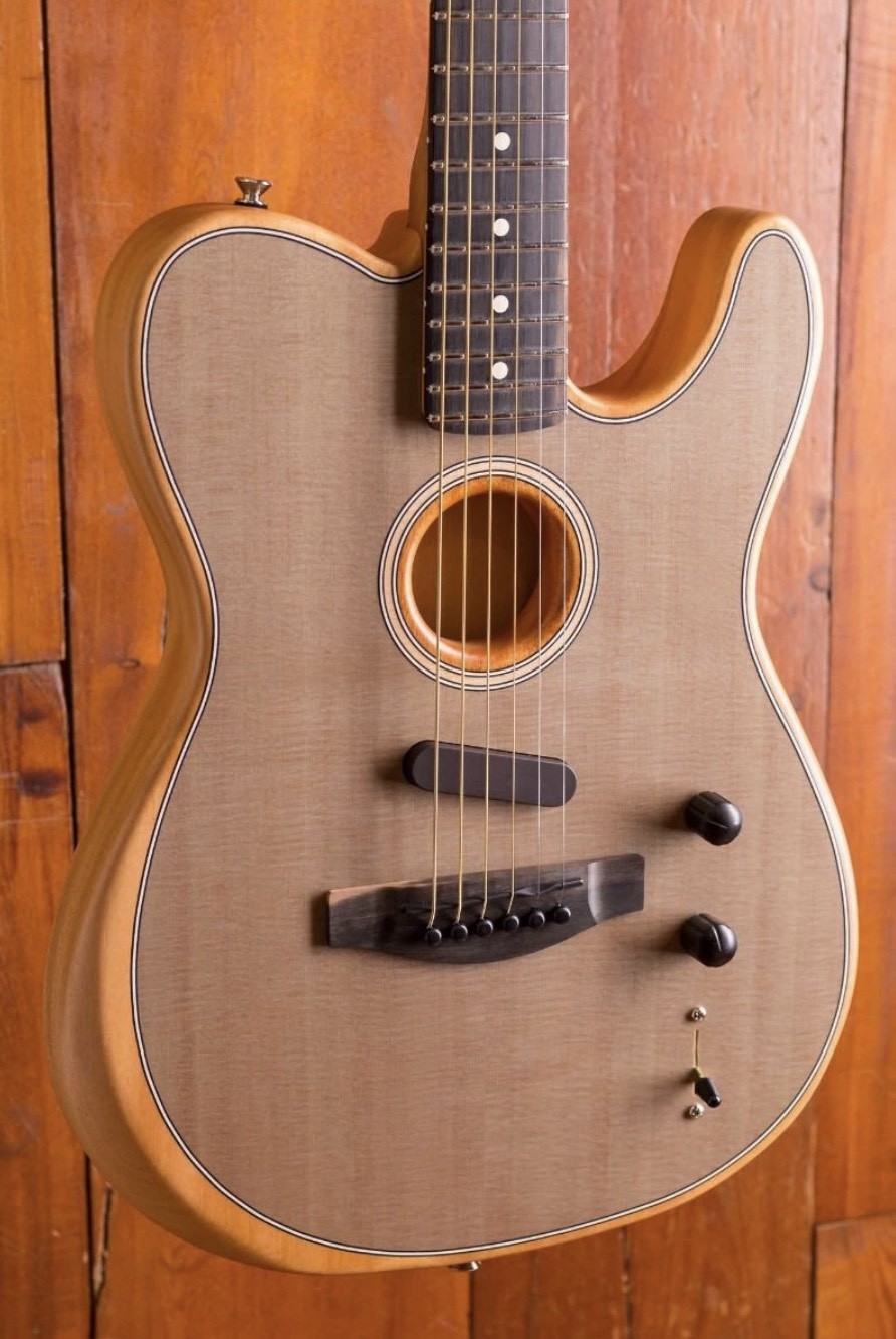 Custom Acoustasonic Tele Sonic Natural Electric Guitar Polyester Satin Matte Finish With Dot Inlay China Black Hardware