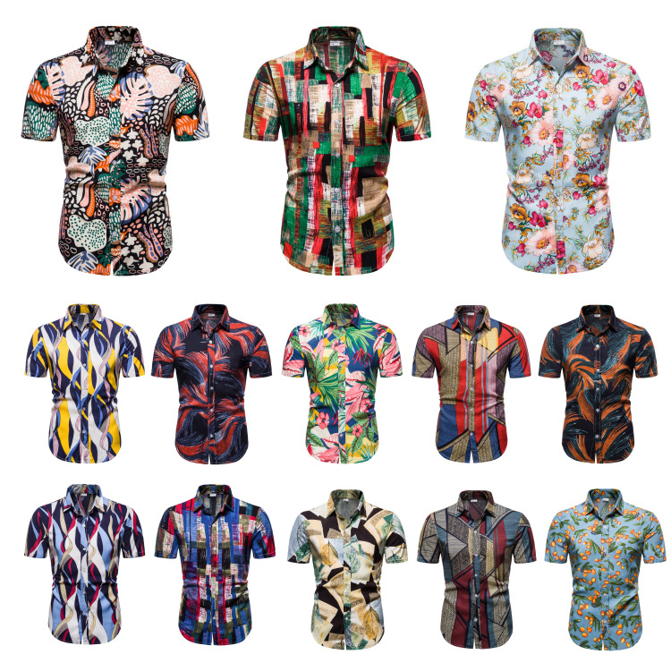Men's Beach Aloha Hawaiian Shirt Summer Wear Casual Digital Print Button Up Short Sleeve