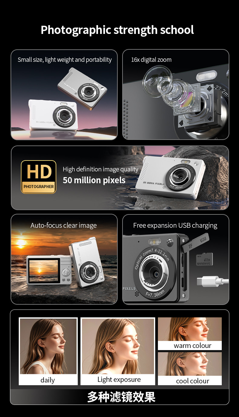 Compact Digital Camera Camcorder Point And Shoot 4K Ultra HD 44MP