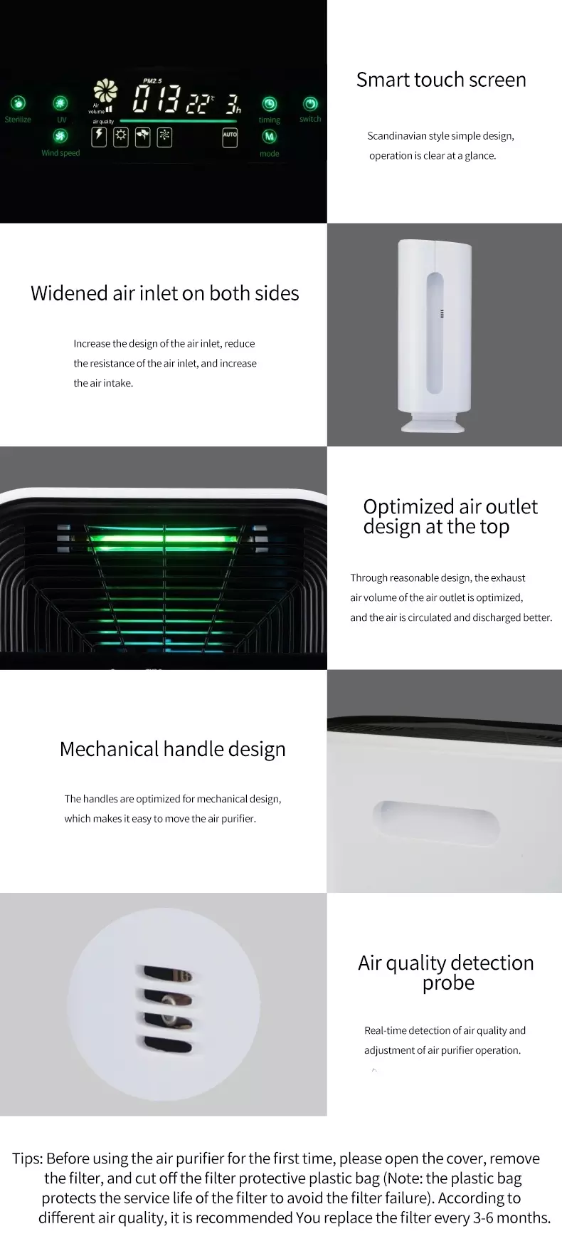Homefish High Efficiency Hepa UV Air Purifier 99% OEM ODM