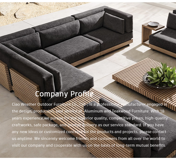 Modern Teak Outdoor Sofa Set Solid Wood Waterproof Sun Protection Hotel Garden Patio