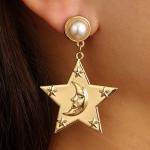 Personality Exaggerated Star Moon Pearl Stud Earring For Woman