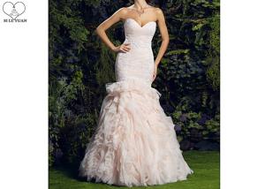 Quality Bandage Lace Strapless Mermaid Bridal Gowns / Organza Pink Mermaid Wedding Gown wholesale
