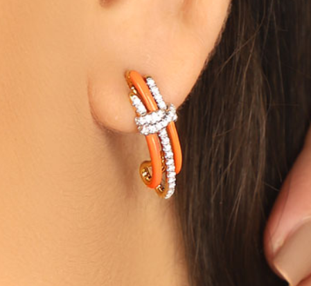 2024 Fashion Brazilian Enigma Silver Earrings with Orange Epoxy and White CZ Jewelry Accessorie
