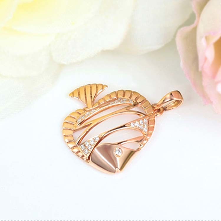 18K Rose Gold Lovely Fish Charm Pendant with Diamonds (GDN005)