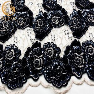 Quality Embroidered Black Glitter Lace Fabric French Beaded For Bridal Dress wholesale