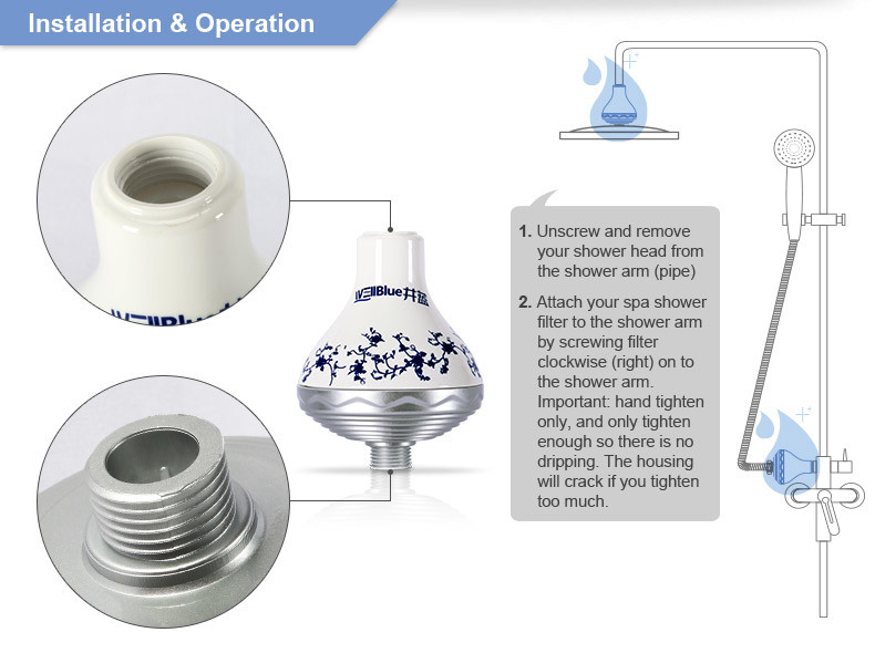 WellBlue SPA KDF Shower Water Filter , Replacement Shower Filter For Hard Water