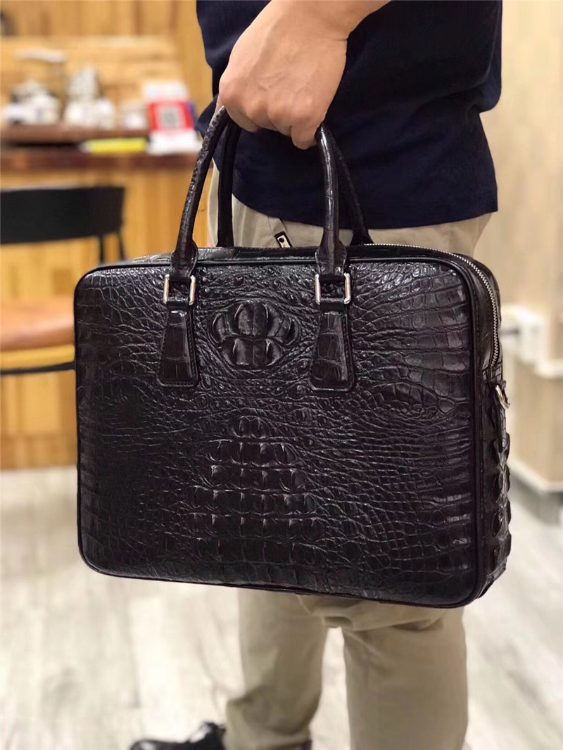 Exotic Real Crocodile Skin Zipper Closure Businessmen Laptop Briefcase Shoulder Bag Genuine Alligator Leather Male Purse
