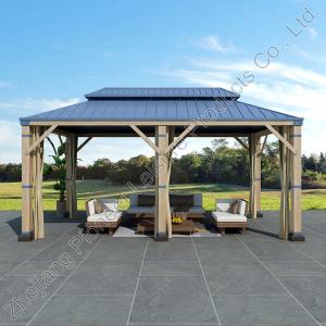 Quality 10x12 Patio Garden Metal Hardtop Roof Solid Wood Gazebo with Mosquito Netting wholesale