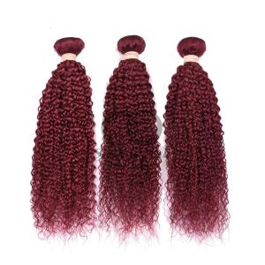 Quality Burgundy Kinky Curly Remy Human Hair Bundles Sew In Weave Bundles Brazilian Bundle Deals wholesale