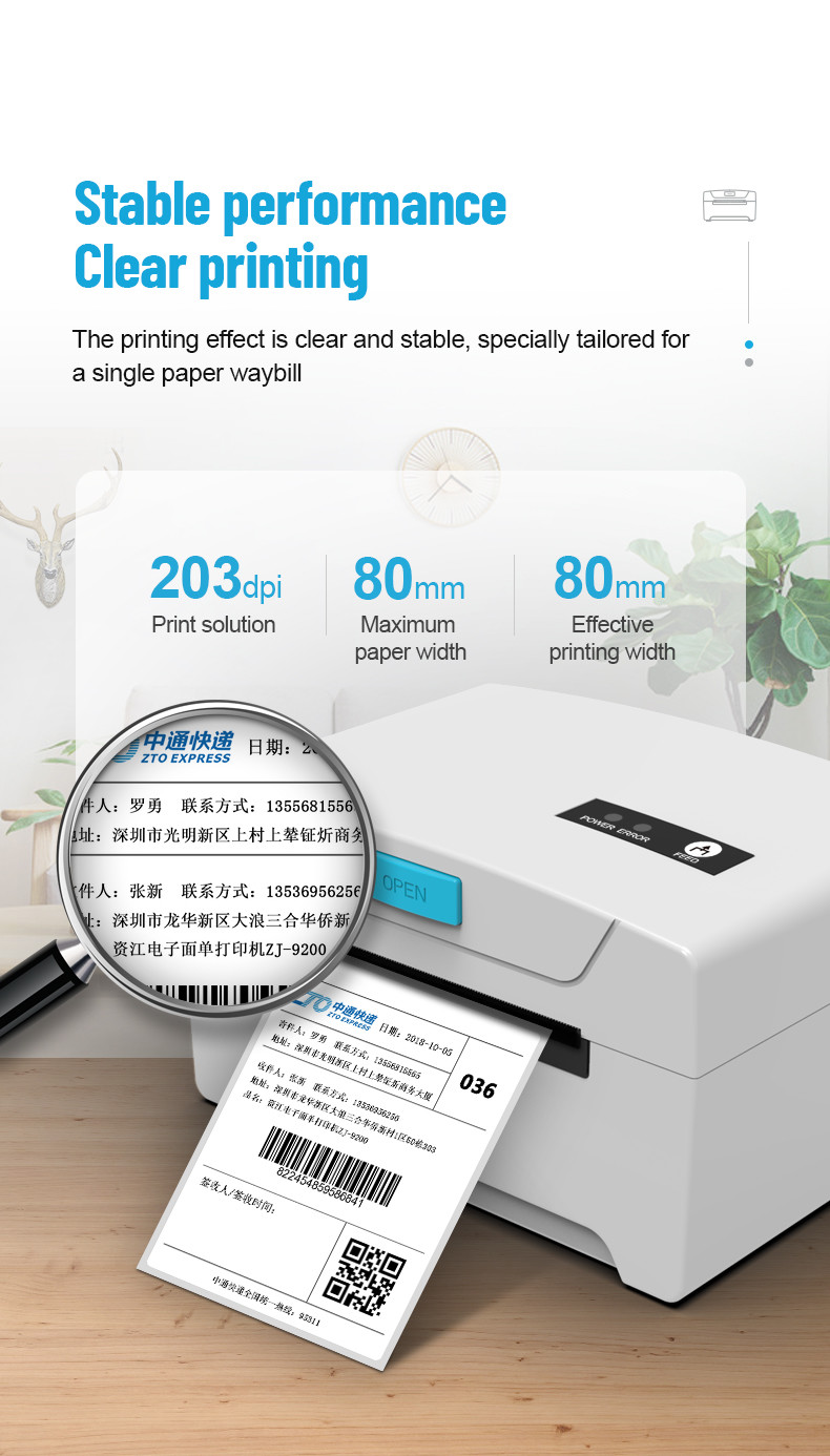 ZJIANG USB Bluetooth 3 Inch Label Printer For Barcode Printing