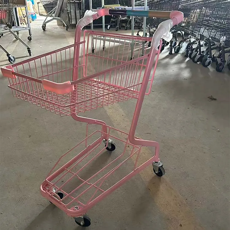 Factory Custom Size Color Pink single layer double layer shopping cart shopping trolley cart
