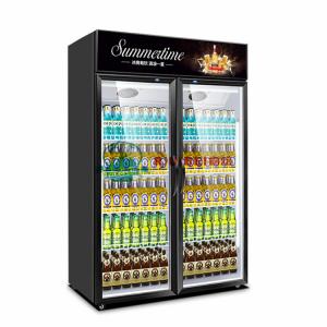 Quality 2 glass door beverage beer bottle display freezer Refrigerated supermarket display cabinet air cooled upright chiller wholesale