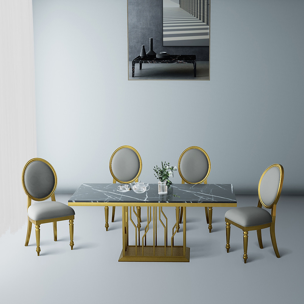 Modern Luxury Stainless Steel Marble Apartment Square Dining Table