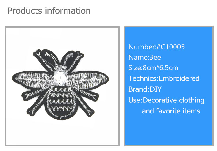 Bee embroidered patch , made of rhinestone and bead, various colors and size#C10005