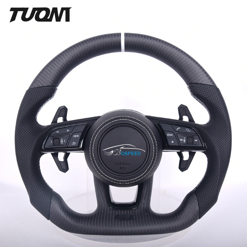 Matte Carbon Fiber Perforated Leather Audi Steering Wheel Custom Modify