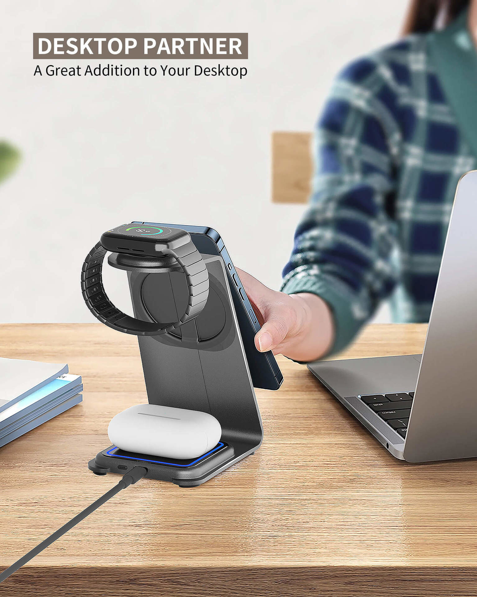 Wireless Aluminum Alloy Charging Stand 15W PD/QC Compatible with iPhone/Samsung/Other Qi Devices