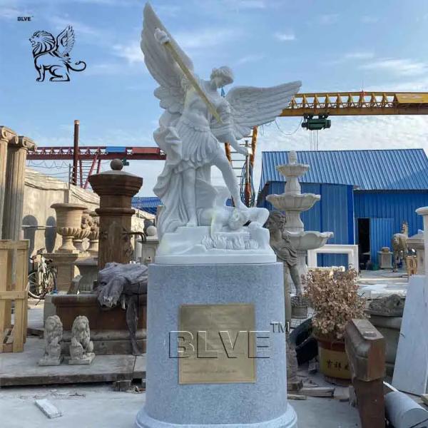 White Marble Archangel Sculpture Natural Stone St. Michael Statue European