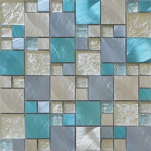 Quality Silver leaf crystal glass mix metal mosaic puzzle pattern for interior decoration wholesale