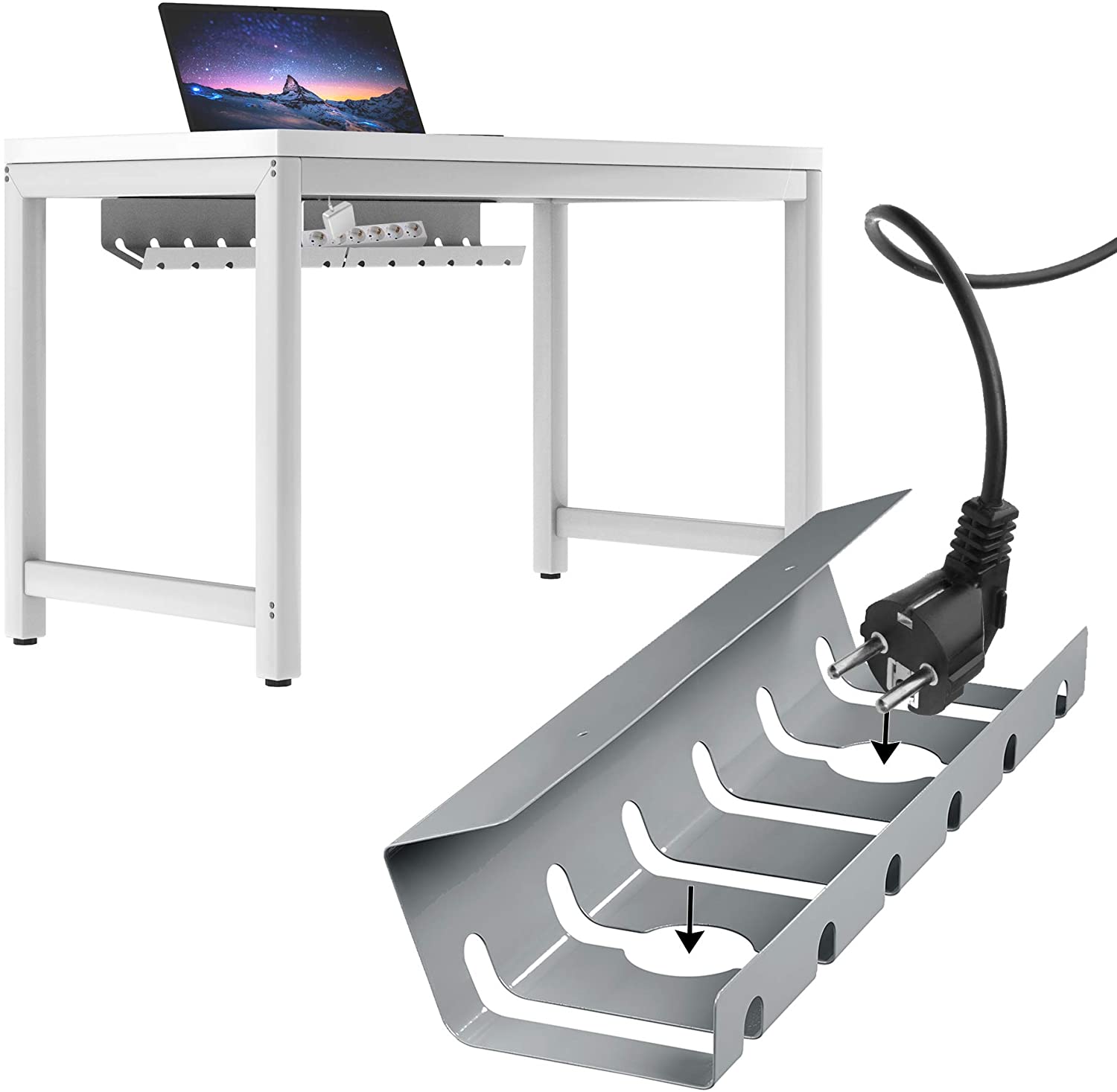 Under Desk Cable Management Tray Wall and Ceiling Mounting for Easy Cable Organization