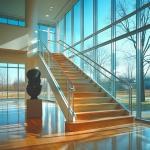 Durable Stainless Steel Handrails with Round Cover Plate for Glass Balustrades