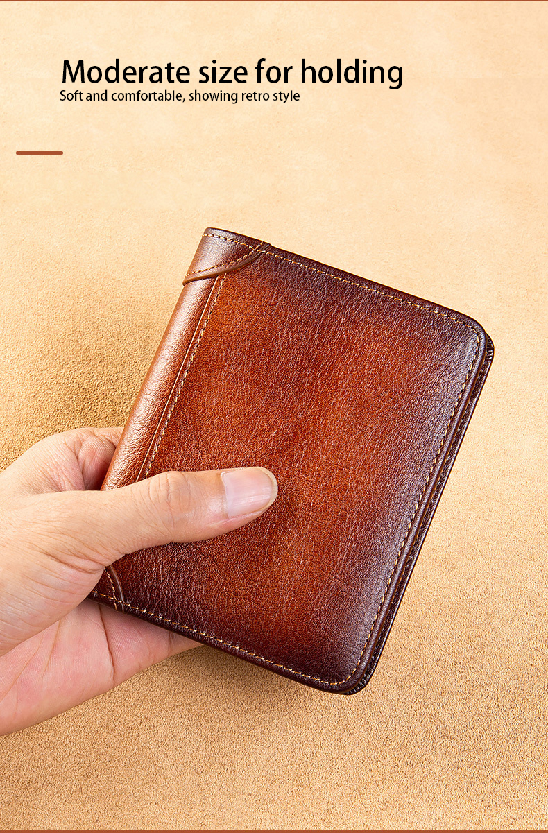 Unisex Genuine Leather Minimalist Trifold Bifold Slim Wallet with RFID Protection