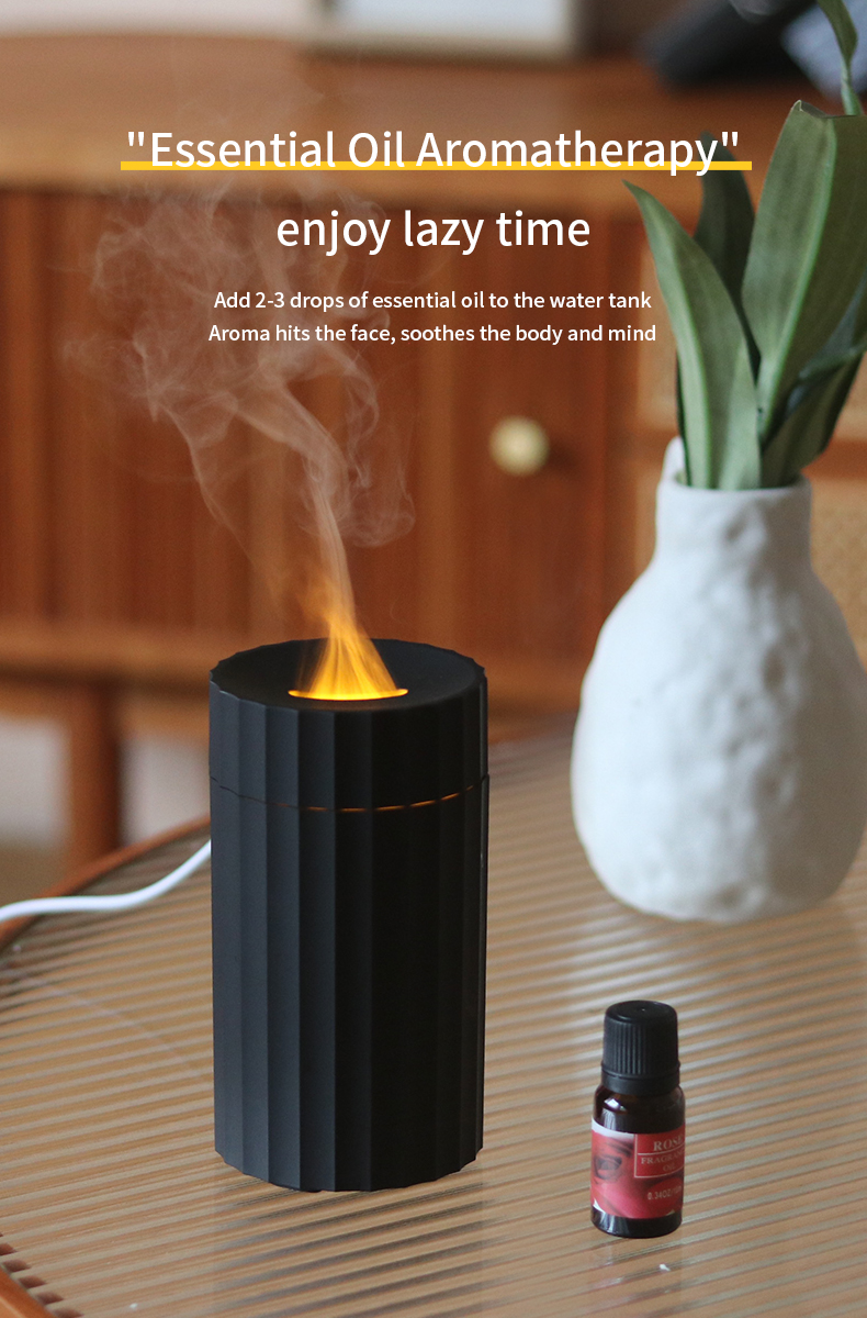 Type C 100ml Flame Humidifier Fire Aroma Diffuser With 7C LED Changing Light
