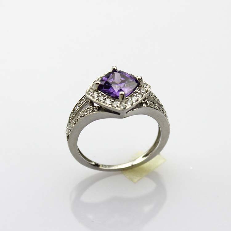 Women Jewelry 925 Silver 7mmx7mm Blue Topaz Square Cubic Zirconia Ring(FR022)