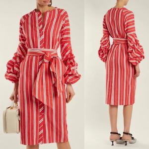 Quality 2018 Women Clothes Gathered Bell Sleeves Striped Midi Design Fashion Dresses For Women 2018 wholesale