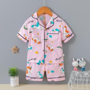Quality Cotton Children Cardigan Pajama Set Lapel Cartoon Unicorn Pyjama Set wholesale
