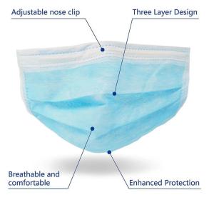 Quality Personal Protection Disposable 3 Ply Face Mask Skin Friendly Hypoallergenic wholesale