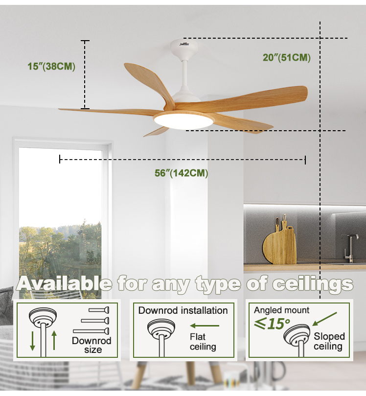 Modern Design 5 ABS Blades LED Ceiling Fan with Silent Motor and ROHS Certification