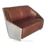 Genuine Brown Leather Aluminum Back Aviation Sofa For Living Room