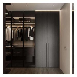 Quality Black Glass Door Panel Aluminum Frame Modern Style Light Luxury Wardrobe for Apartment wholesale