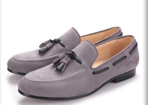Quality Handmade Mens Black Velvet Shoes , Tassel British Style Grey Casual Dress Shoes wholesale