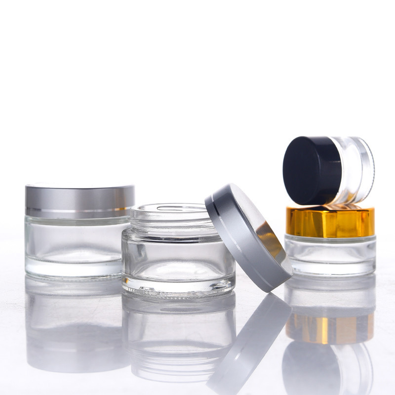 15g 30g 50g 100g Frosted Clear Glass Cream Jar with Gold Silver Screw Lid Customized Logo and Frosted Glass Base Material