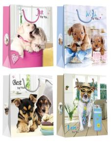 Quality Christmas Paper Gift Bags with lovely dog pattern desgins wholesale