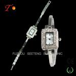 Diamond inset case and metal band slim stone quartz watch for ladies