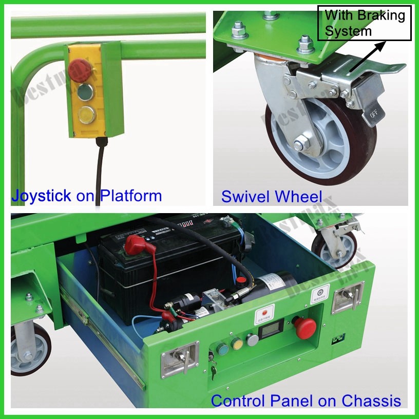 Manual Pushing Mobile Scissor Lift Mini 3m Platform Height 240 Kg Load Capacity