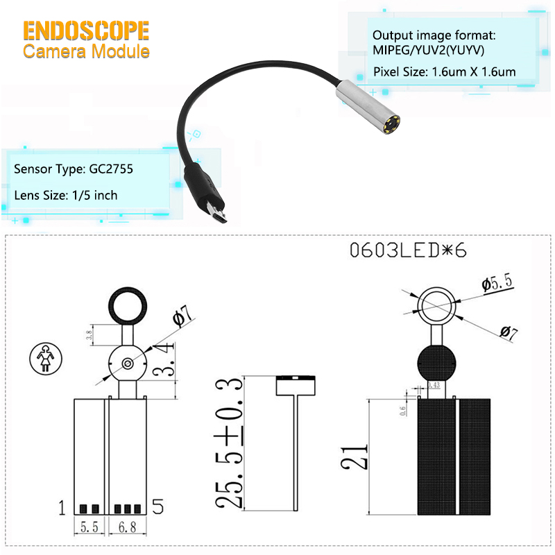 GC2755 Endoscopic Camera Coms GC2755 Sensor Endoscope Camera Module For Medical
