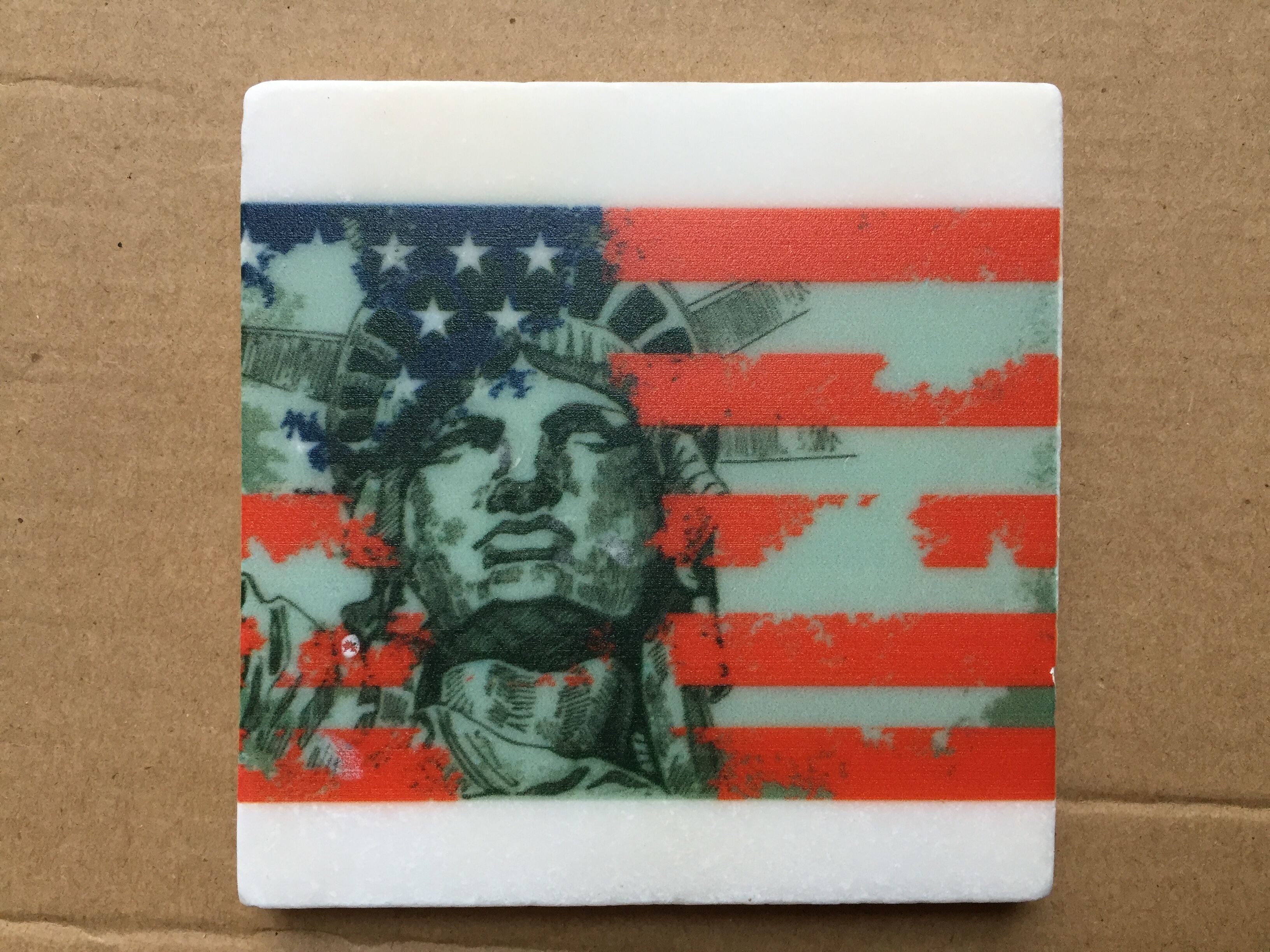 2017 Popular Good Quality 4'' Square Anti Slip Marble Stone Coaster Customized Size and Printed Logo