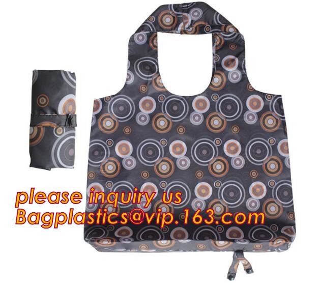 Recycled Foldable Nylon Polyester Tote Bag with logos polyester shopping bag Custom advertising handle non woven bag PAC