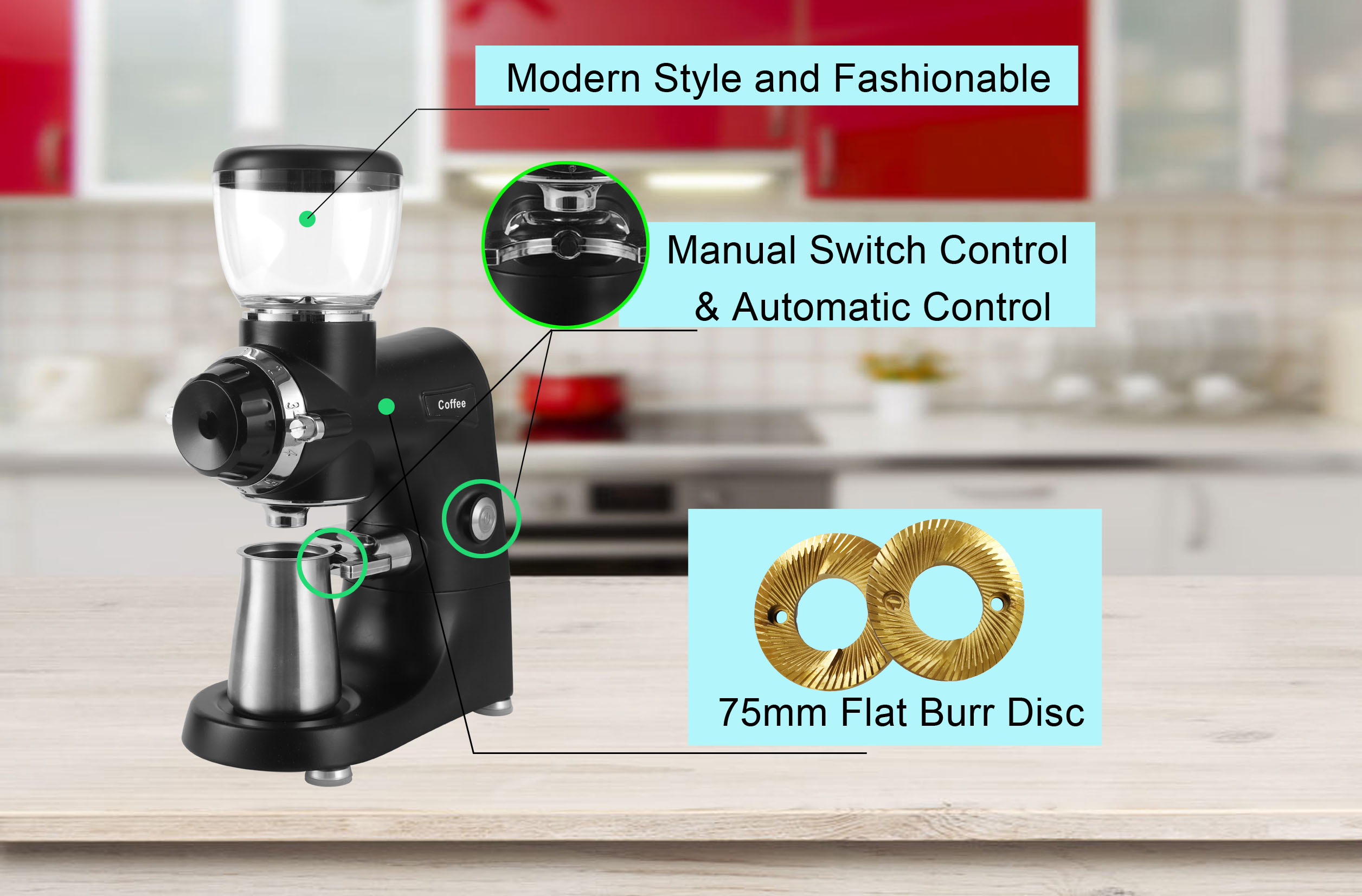 75mm Flat Burr or Ghost Burr Optional Electric Espresso Coffee Grinder Great for Cafes