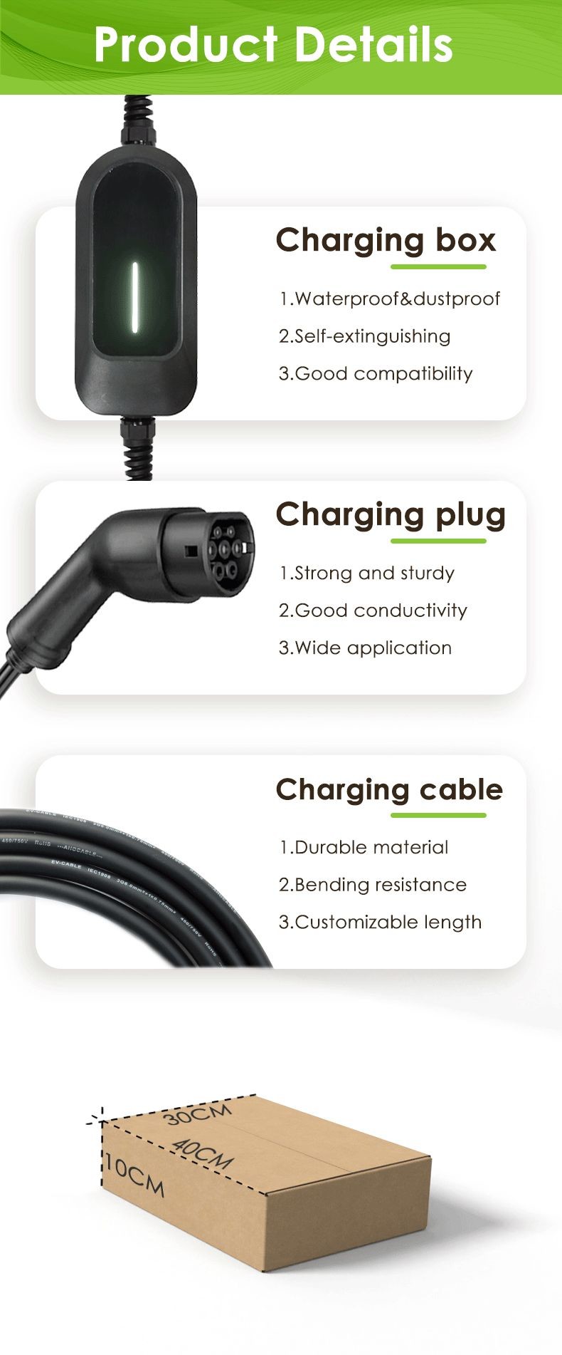 EVCOME Ev Charger Portable (220V Max 16A Ajuable) OEM ODM With IEC 61851 SAE J1772 GBT 20234