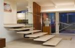 Modern Straight Flight Staircase 12mm Tempered Glass Railing Indoor Decoration